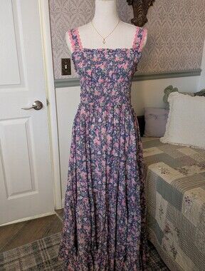 ShabbyChic Floral Cotton Smocked Tiered Maxi Dress M